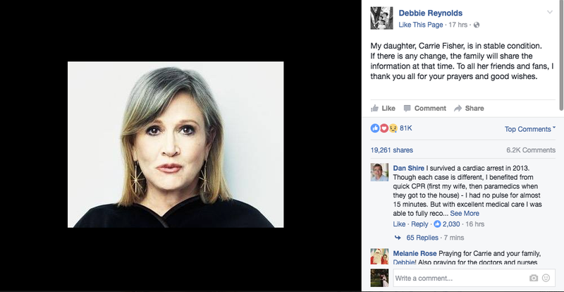 Illustration for article titled Carrie Fisher Is Now in 'Stable Condition'